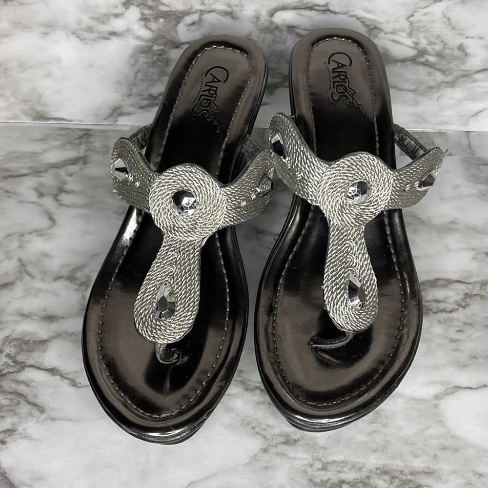 Carlos by Carlos Santana Women Pewter Kona Wedge Sandal Size 6.5